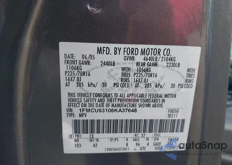 2006 Ford Escape Xlt/Xlt Sport from USA, damaged, VIN 1FMCU93106KA37648